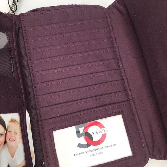 Mundi Burgundy Leaf Pattern Zip Safe Keeper Theft Protect Flap Wristlet Wallet - Picture 14 of 16